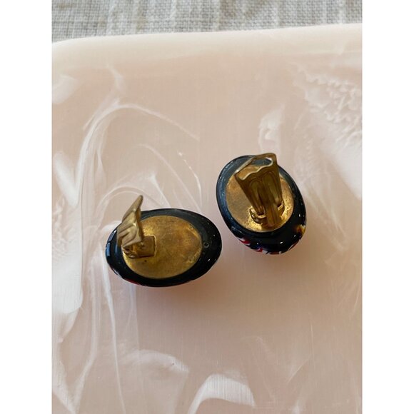 Vintage Millefiori Clip-On Earrings With Colorful Floral Glass Design - Picture 5 of 13